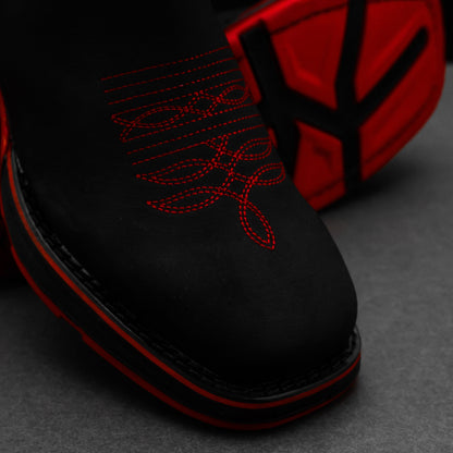 Black Leather Botin with Lightweight Soles - Square Toe