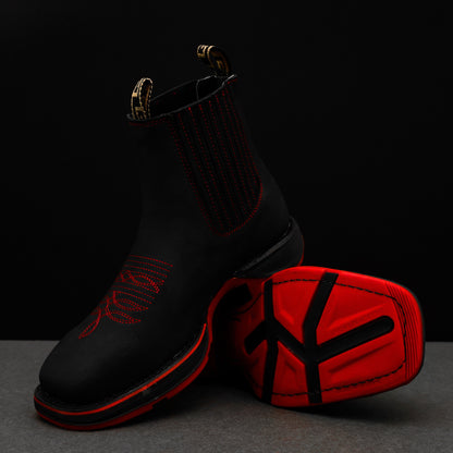 Black Leather Botin with Lightweight Soles - Square Toe