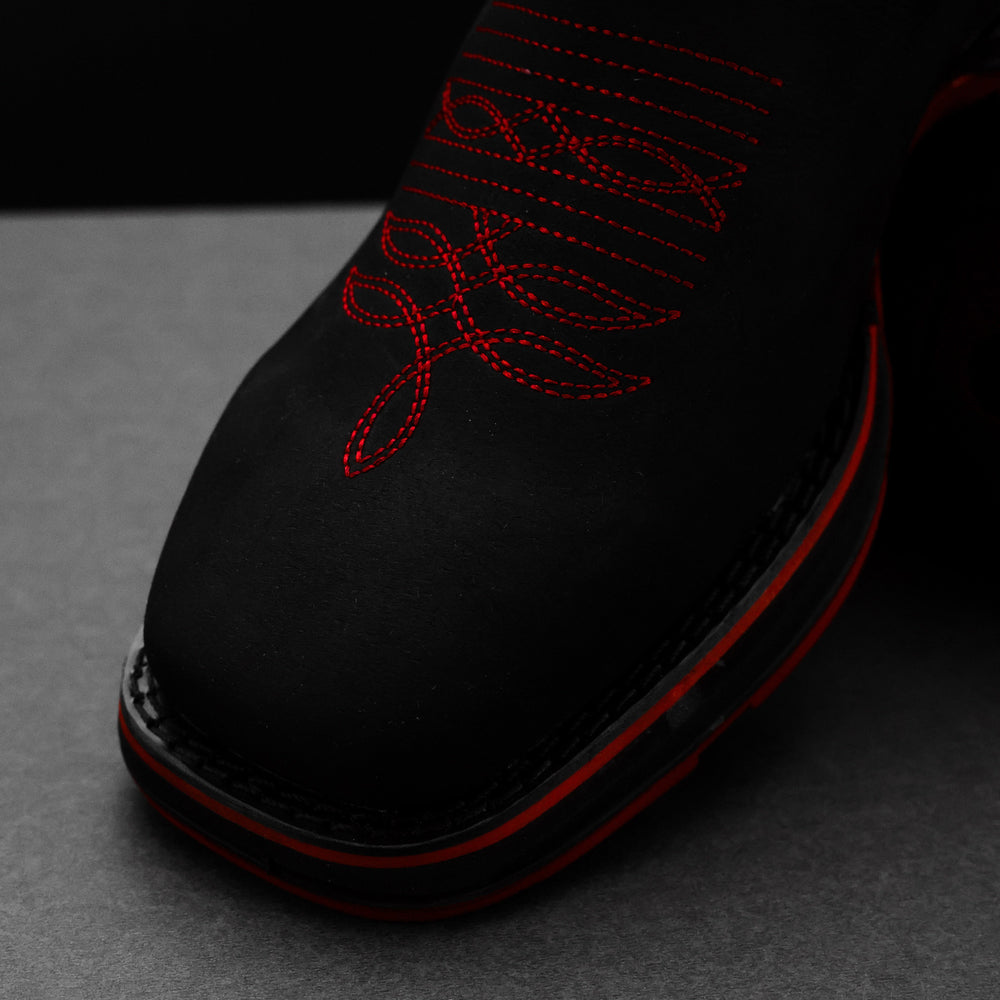 Black Leather Botin with Lightweight Soles - Square Toe